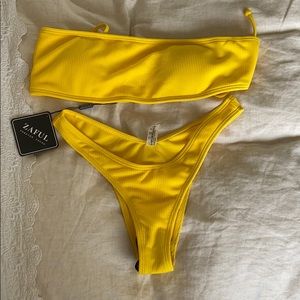 ZAFUL Women Strapless Ribbed High Cut Bikini Set